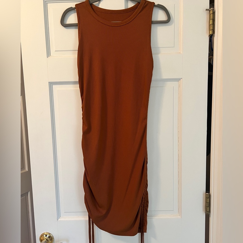 Sleeveless Rust Dress with Drawstring Sides